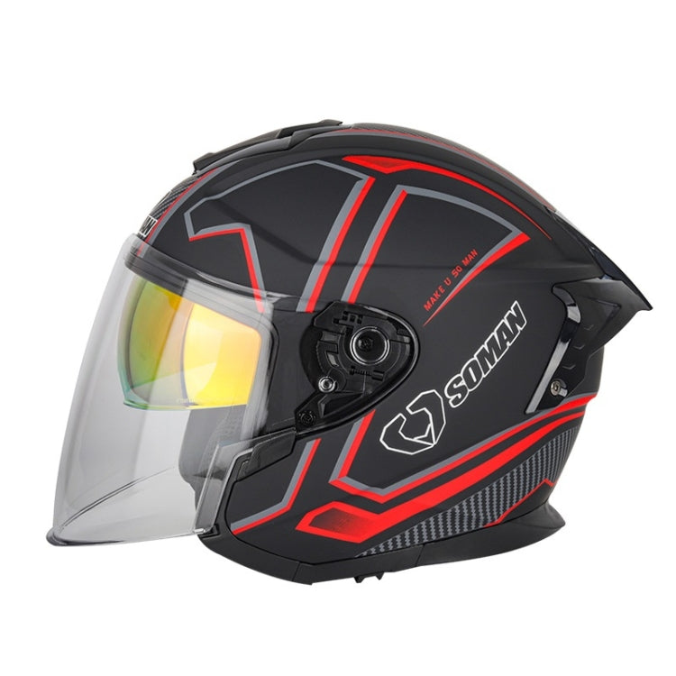 SOMAN Motorcycle Electric Bicycle Dual Lens Riding Helmet, Size: L(Black Red) - free shipping - PMC TechLife - Order now!