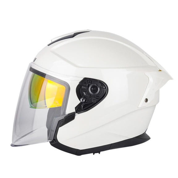 SOMAN Motorcycle Electric Bicycle Dual Lens Riding Helmet, Size: XXL(Pearl White)