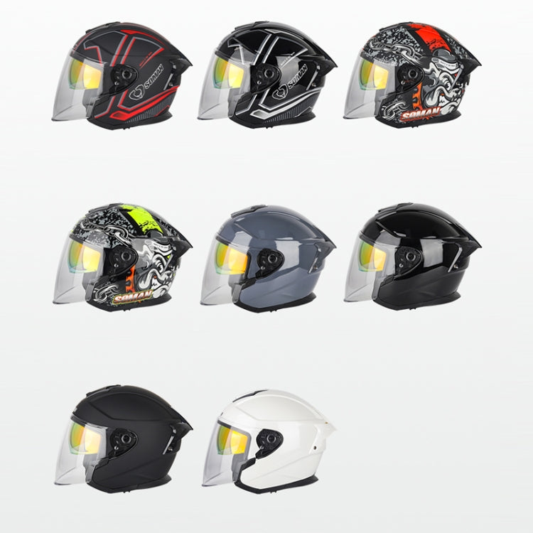 SOMAN Motorcycle Electric Bicycle Dual Lens Riding Helmet, Size: L(Pearl White)