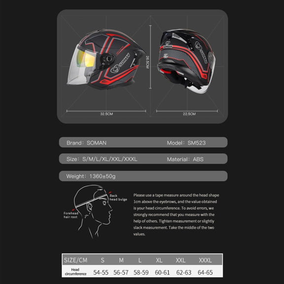 SOMAN Motorcycle Electric Bicycle Dual Lens Riding Helmet, Size: XL(Matte Black)