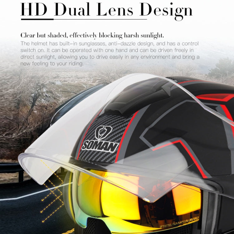 SOMAN Motorcycle Electric Bicycle Dual Lens Riding Helmet, Size: L(Pearl White)