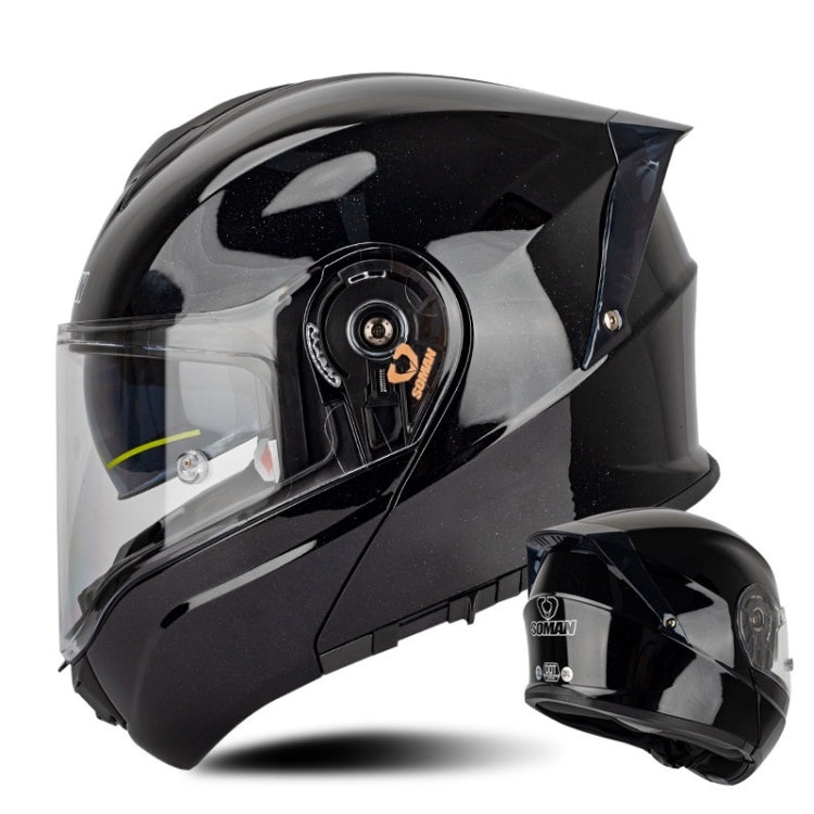 SOMAN Racing Motorcycle Double Lens Riding Safety Helmet, Size: M(Bright Black) - free shipping - PMC TechLife - Order now!