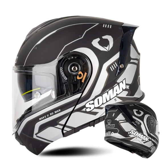 SOMAN Racing Motorcycle Double Lens Riding Safety Helmet, Size: XL(Prince Charle Silver Gray)