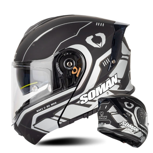 SOMAN Racing Motorcycle Double Lens Riding Safety Helmet, Size: XXL(Prince Charle Silver Gray) - free shipping - PMC Jewellery - Order now!
