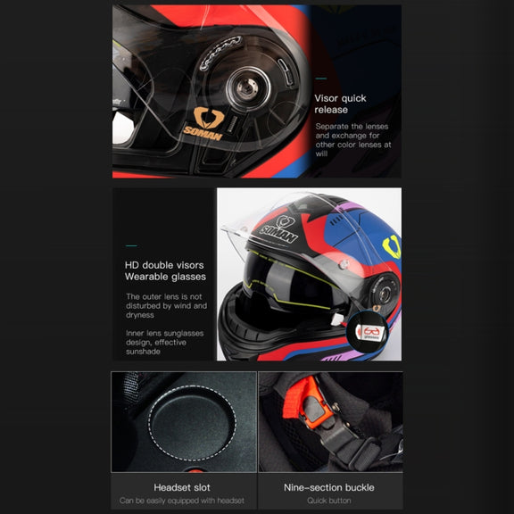 SOMAN Racing Motorcycle Double Lens Riding Safety Helmet, Size: XL(Cement Gray)