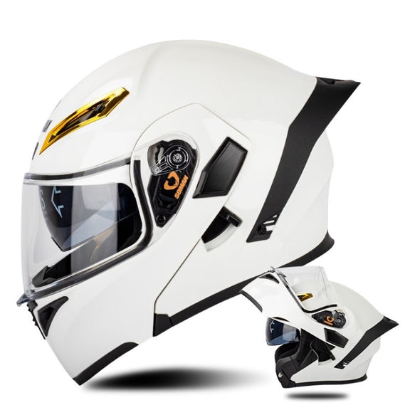 SOMAN Motorcycle Dual Lens Riding Peel-Off Full Coverage Helmet, Size: S(Pearl White)