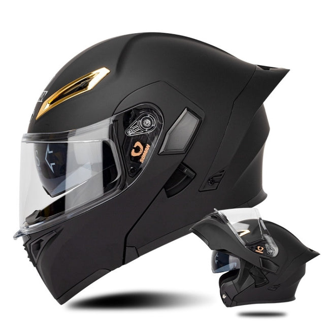 SOMAN Motorcycle Dual Lens Riding Peel-Off Full Coverage Helmet, Size: M(Matt Black)