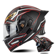 SOMAN Motorcycle Dual Lens Riding Peel-Off Full Coverage Helmet, Size: L(Matt Black Red)