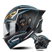 SOMAN Motorcycle Dual Lens Riding Peel-Off Full Coverage Helmet, Size: L(Matt Black Blue)