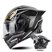 SOMAN Motorcycle Dual Lens Riding Peel-Off Full Coverage Helmet, Size: L(Bright Black White)