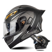SOMAN Motorcycle Dual Lens Riding Peel-Off Full Coverage Helmet, Size: L(Black Gray Track)
