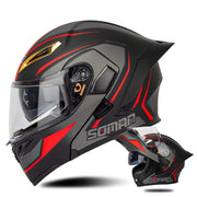 SOMAN Motorcycle Dual Lens Riding Peel-Off Full Coverage Helmet, Size: XL(Black Red Track)