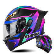 SOMAN Motorcycle Dual Lens Riding Peel-Off Full Coverage Helmet, Size: XXL(Sapphire Vision)