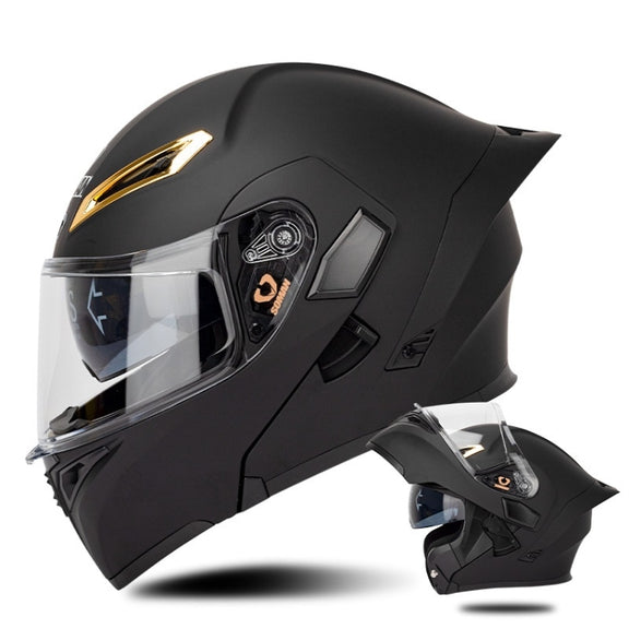 SOMAN Motorcycle Dual Lens Riding Peel-Off Full Coverage Helmet, Size: XXL(Matt Black)