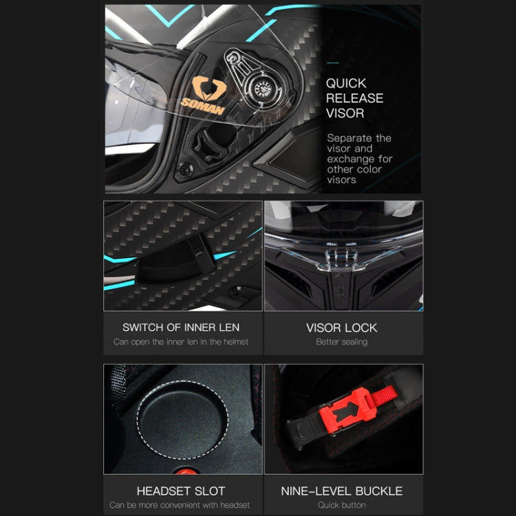 SOMAN Motorcycle Dual Lens Riding Peel-Off Full Coverage Helmet, Size: L(Black Red Track) - free shipping - PMC TechLife - Order now!