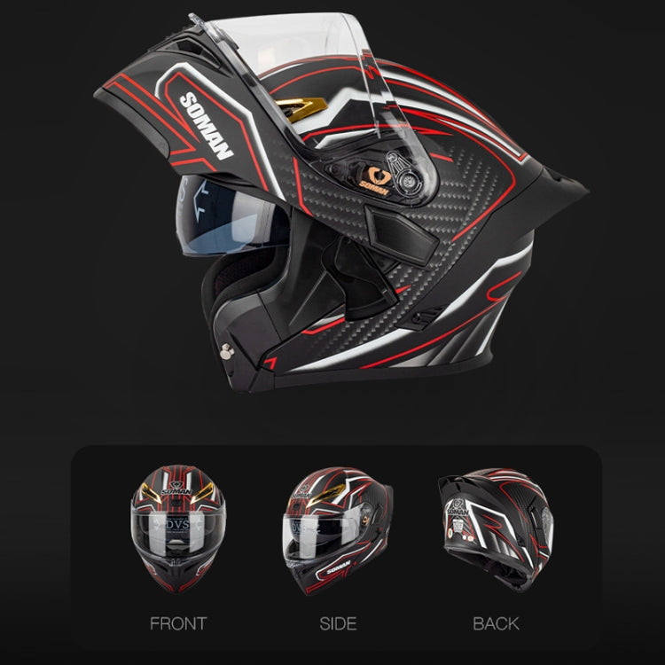 SOMAN Motorcycle Dual Lens Riding Peel-Off Full Coverage Helmet, Size: XL(Pearl White)