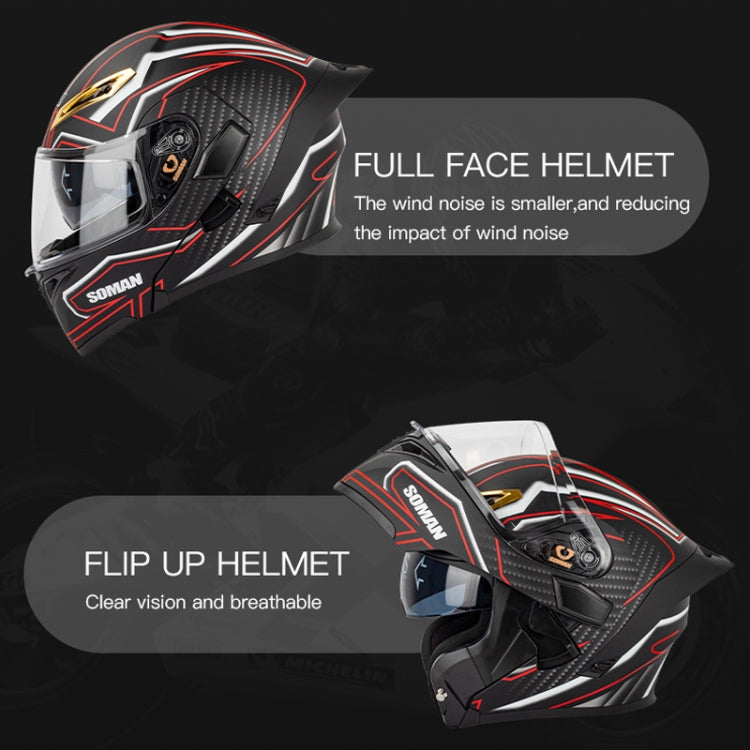 SOMAN Motorcycle Dual Lens Riding Peel-Off Full Coverage Helmet, Size: XXL(Pearl White)