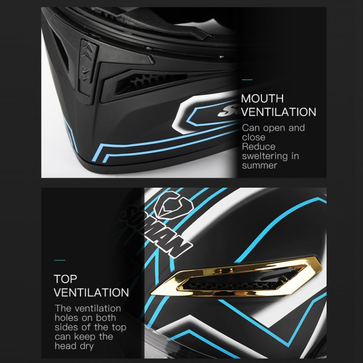 SOMAN Motorcycle Dual Lens Riding Peel-Off Full Coverage Helmet, Size: XXL(Black Fluorescent Yellow Spark)