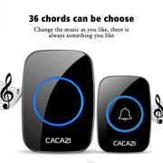 CACAZI A10DC 1 To 2 Battery Type Home Smart Water-resistant Electronic Wireless Doorbell(Black)
