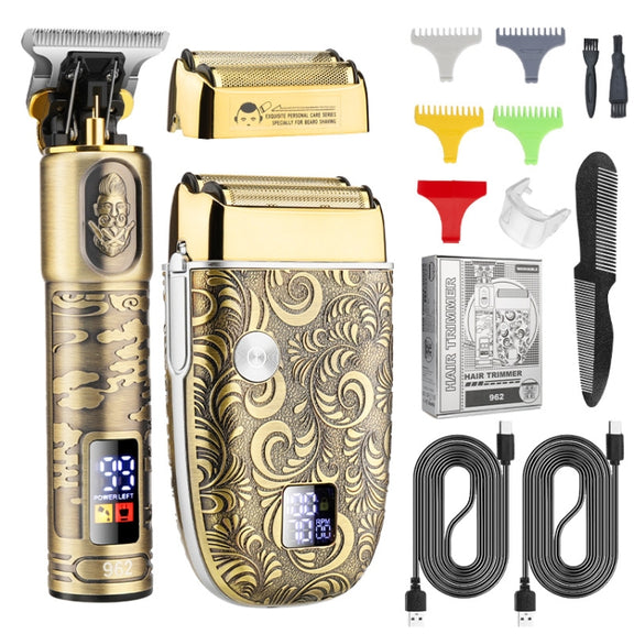 Men Bald Haircut 2 In 1 Electric Hair Clipper Water-resistant Set(Gold)