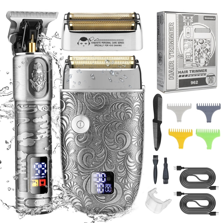 Men Bald Haircut 2 In 1 Electric Hair Clipper Water-resistant Set(Gray)