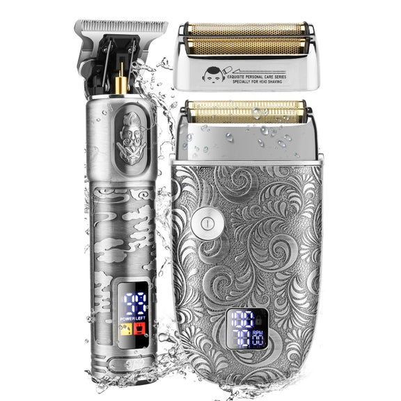 Men Bald Haircut 2 In 1 Electric Hair Clipper Water-resistant Set(Gray)