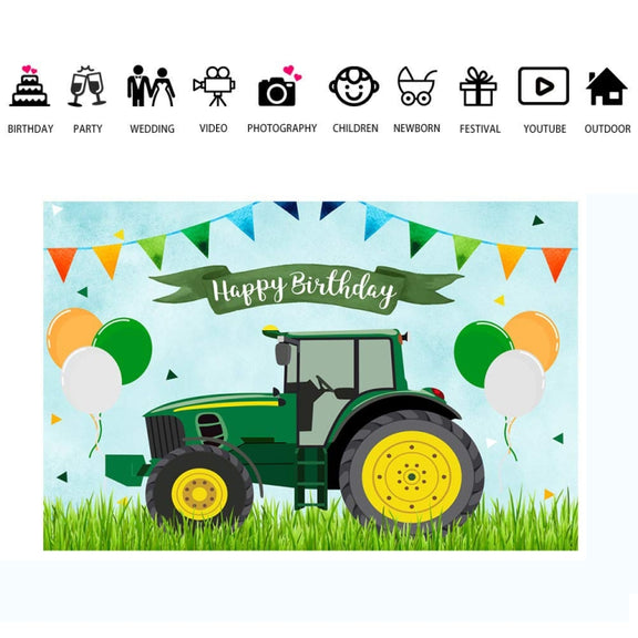 180x180cm Tractor Theme Birthday Backdrop Boy Farm Happy Birthday Background Party Decorations