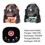 Outdoor Infinitely Variable Speed Portable Large Wind Charging Camping Lighting Fan(Black Green)