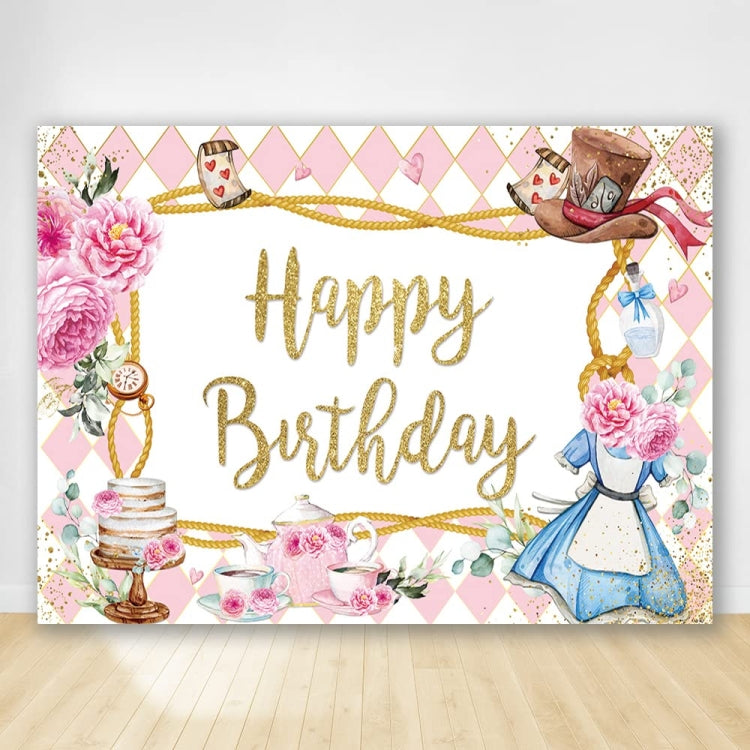 210 x 150cm Pink Flowers Cake Cartoon Birthday Background Cloth Birthday Decoration Banner Hanging Flags - Birthday Party by PMC TechLife | Online Shopping South Africa | PMC TechLife