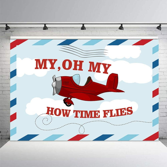 210x180cm Cartoon Small Aircraft Children Birthday Background Cloth