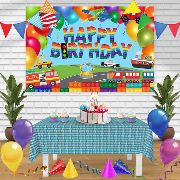 210x150cm Train Fire Truck Party Background Cloth