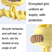 Shaking Head Stroller Fan Leafless Octopus Mute Portable Mini Fan Shaking Head Version (Yellow)