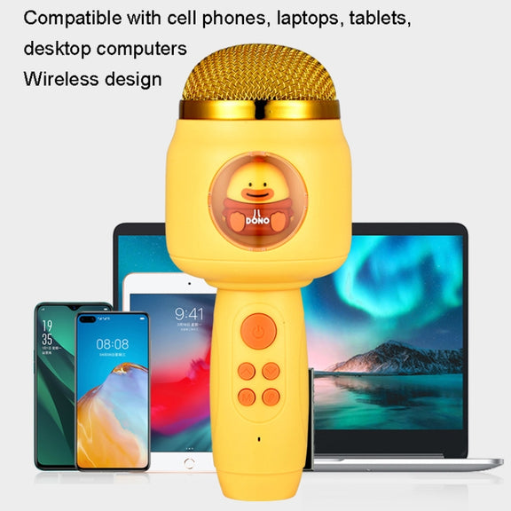 Children Wireless Microphone Bluetooth Phone Singing Microphone(Yellow)