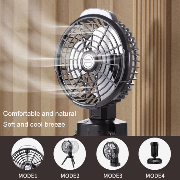 Outdoor Camping USB Charging Fan Tent Swing Head Fan With Tripod LED Light(Black)