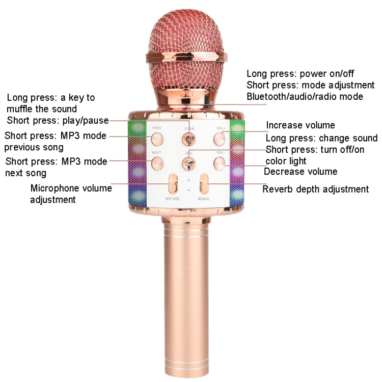 WS-858L LED Light Flashing Wireless Capacitance Microphone Comes With Audio Mobile Phone Bluetoon Live Microphone(Gold) - Microphone by PMC TechLife | Online Shopping South Africa | PMC TechLife | Buy Now Pay Later Mobicred