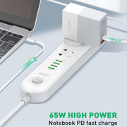LDNIO A2620C 65W USB+Type-C/USB-C Port Dual Port Universal Phone Tablet Travel Charger(UK Plug+Type-C to 8 Pin)