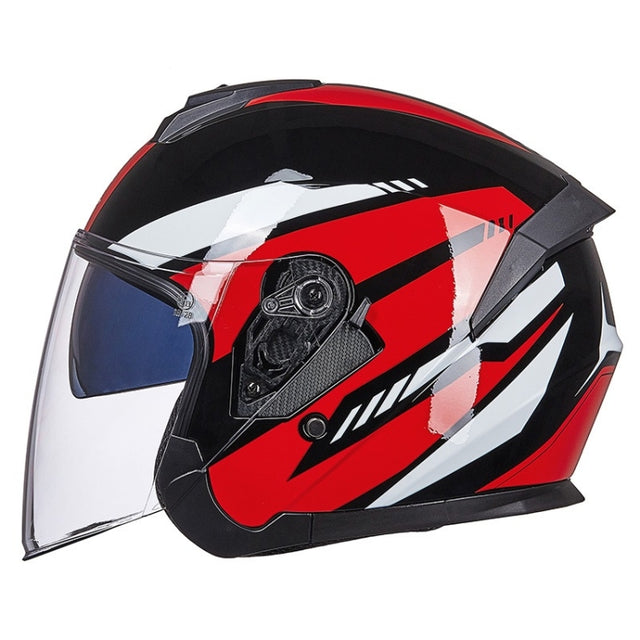 GXT Electric Vehicle Four Seasons Sun Protection & Windshield Double Lens Helmet, Size: M(Bright Black Red)