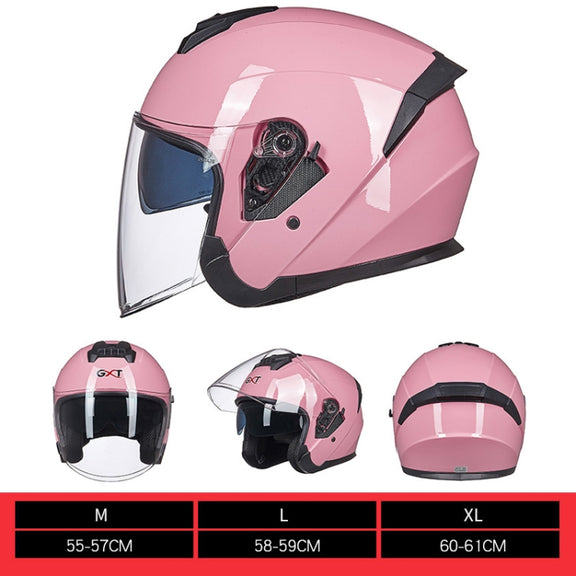 GXT Electric Vehicle Four Seasons Sun Protection & Windshield Double Lens Helmet, Size: L(Light Pink)