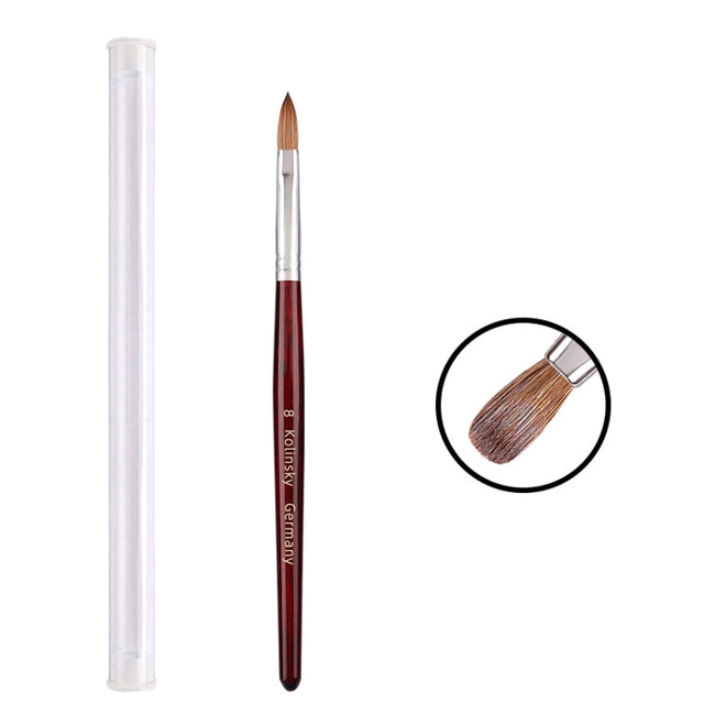 Red Wood Handle Kolinsky Hair Nail Art Brush No. 8