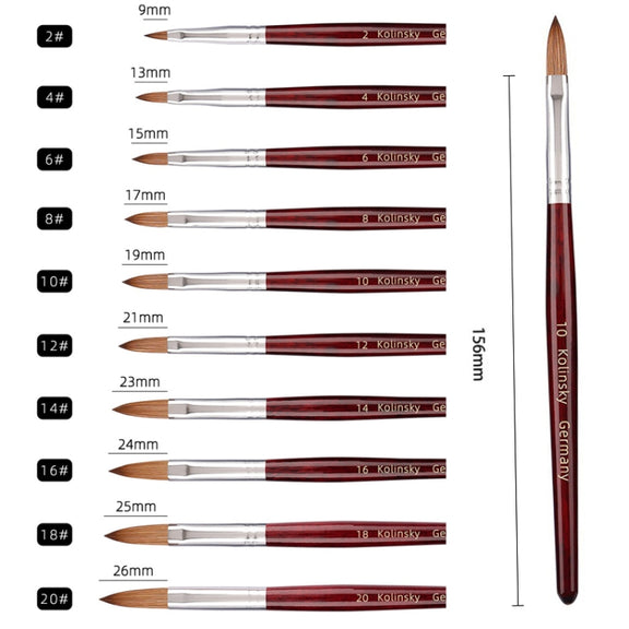 Red Wood Handle Kolinsky Hair Nail Art Brush No. 2
