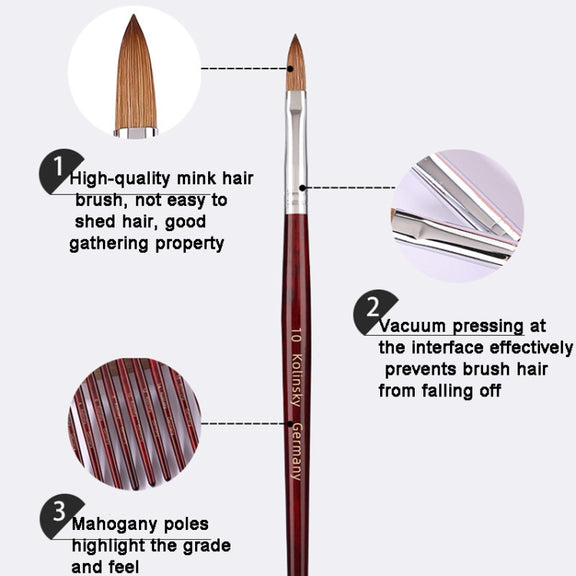 Red Wood Handle Kolinsky Hair Nail Art Brush No. 2