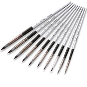 10 In 1 Nylon Hair Watercolor Paint Brush Set Wooden Handle Round Pointed Acrylic Painting Pens(Silver Black)