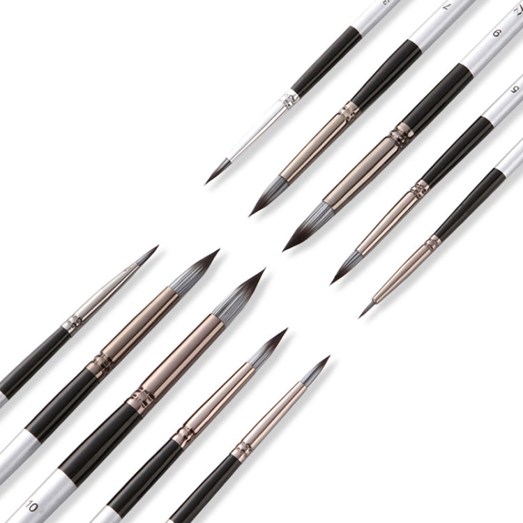 10 In 1 Nylon Hair Watercolor Paint Brush Set Wooden Handle Round Pointed Acrylic Painting Pens(Silver Black) - Art Supplies by PMC TechLife | Online Shopping South Africa | PMC TechLife | Buy Now Pay Later Mobicred