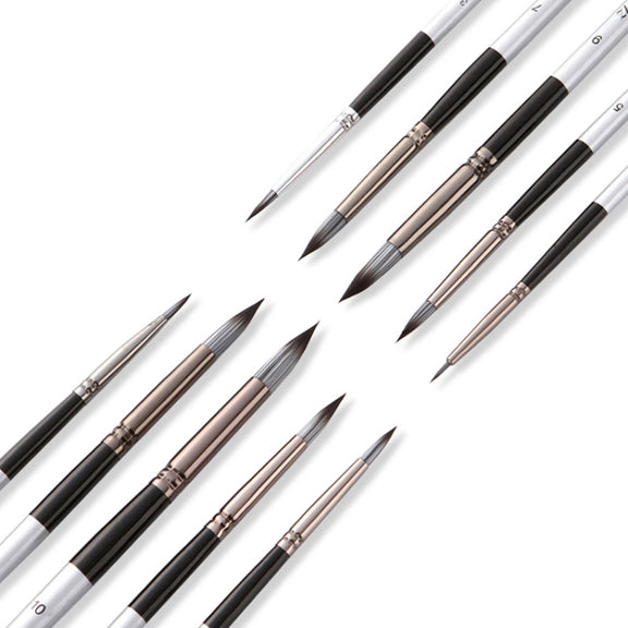 10 In 1 Nylon Hair Watercolor Paint Brush Set Wooden Handle Round Pointed Acrylic Painting Pens(Silver Black)