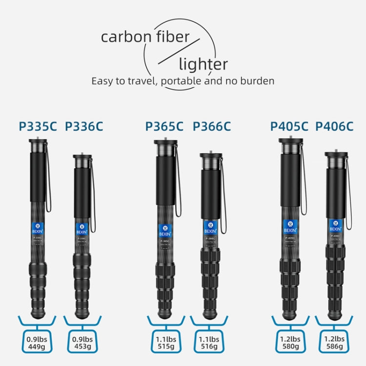 BEXIN P405CF-S Carbon Fiber Monopod Travel Shooting Mobile Phone Live Selfie Bracket Retractable Portable Monopod