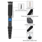 BEXIN P365CF-S Carbon Fiber Monopod Travel Shooting Mobile Phone Live Selfie Bracket Retractable Portable Monopod