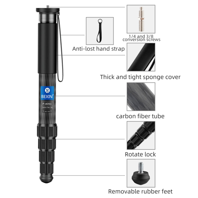 BEXIN P366CF-S Carbon Fiber Monopod Travel Shooting Mobile Phone Live Selfie Bracket Retractable Portable Monopod