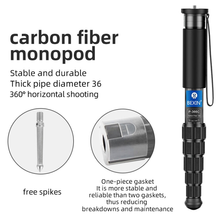 BEXIN P365CF-S Carbon Fiber Monopod Travel Shooting Mobile Phone Live Selfie Bracket Retractable Portable Monopod - Monopods by BEXIN | Online Shopping South Africa | PMC TechLife | Buy Now Pay Later Mobicred