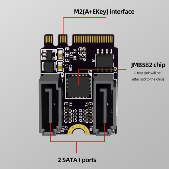 M2 to SATA3.0 Adapter Card PCI-E3.0 Card KEY A+E WiFi M.2 to SATA JMB582 Chip(Black)