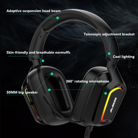 Ajazz AX368 Computer Game Audio Recognition RGB Headset 3.5mm Version (Black)